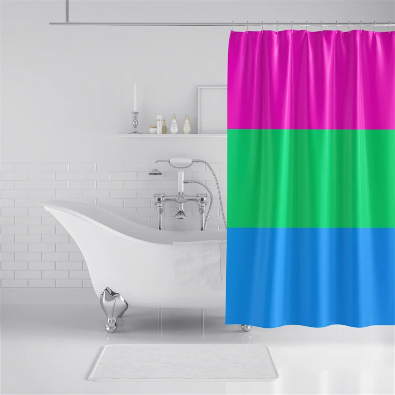 Aertemisi Polysexual Pride Flag Rainbow LGBT Shower Curtain Set with Grommets and Hooks for Bathroom Decor