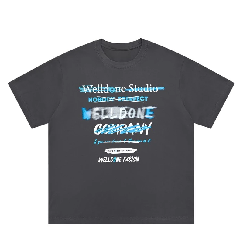 WE--11NE CDG المتخصصة العصرية العلامة التجارية الكتابة على الجدران رسائل ويلدون مطبوعة فضفاضة القطن الخالص قصيرة الأكمام تي شيرت للرجال والنساء