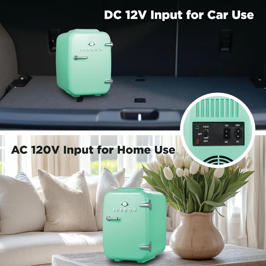 ثلاجة IBMF4MNT الصغيرة لغرفة النوم، ثلاجة العناية بالبشرة، مبرد محمول لتدفئة المكياج والمكتب والمنزل، صغير 4 لتر، 6 علب أخضر نعناعي