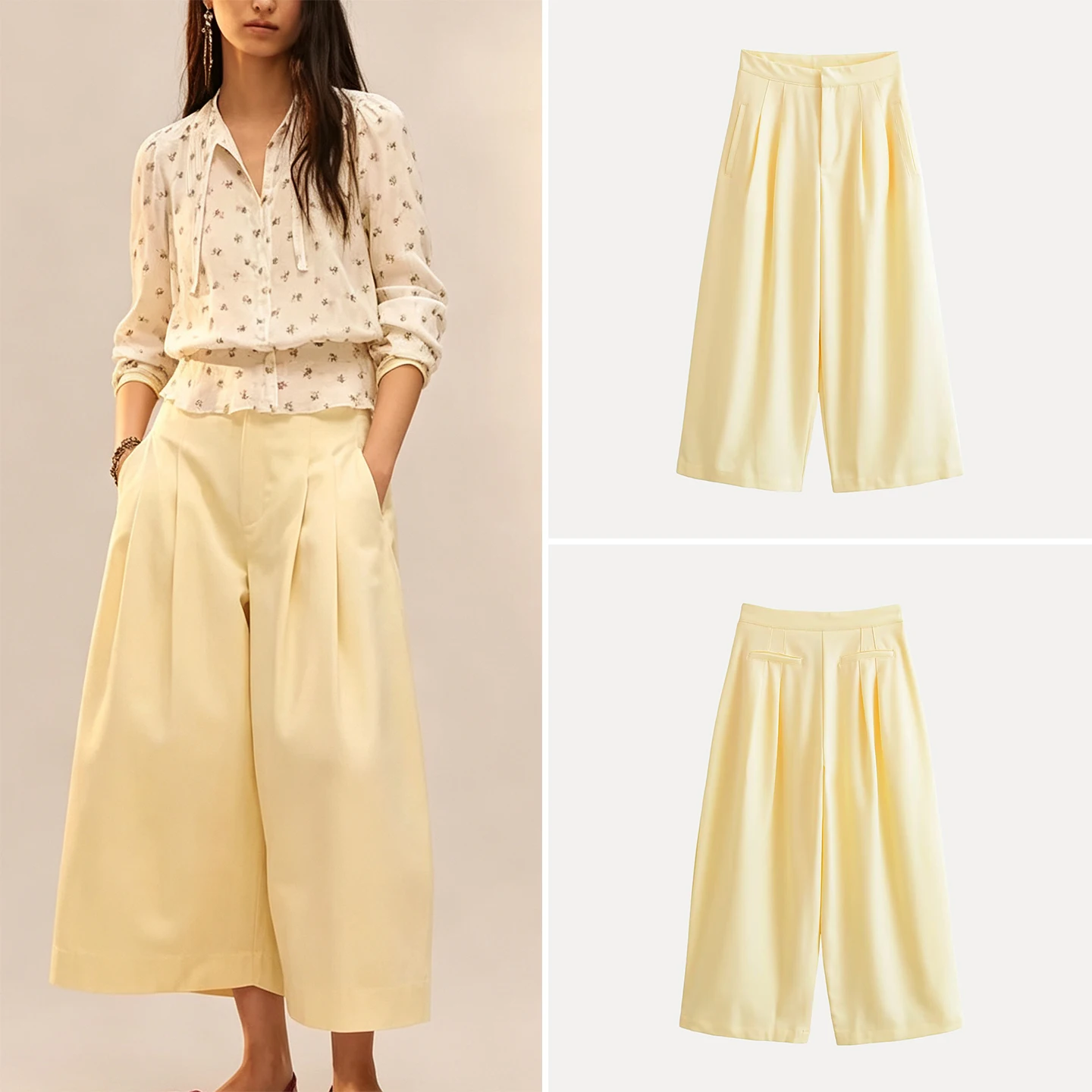 Casual Loose Wide Leg Pants Women's Autumn Daily Wear Pocket Decorated Long Trousers Comfortable Loose Fit Natural Waist