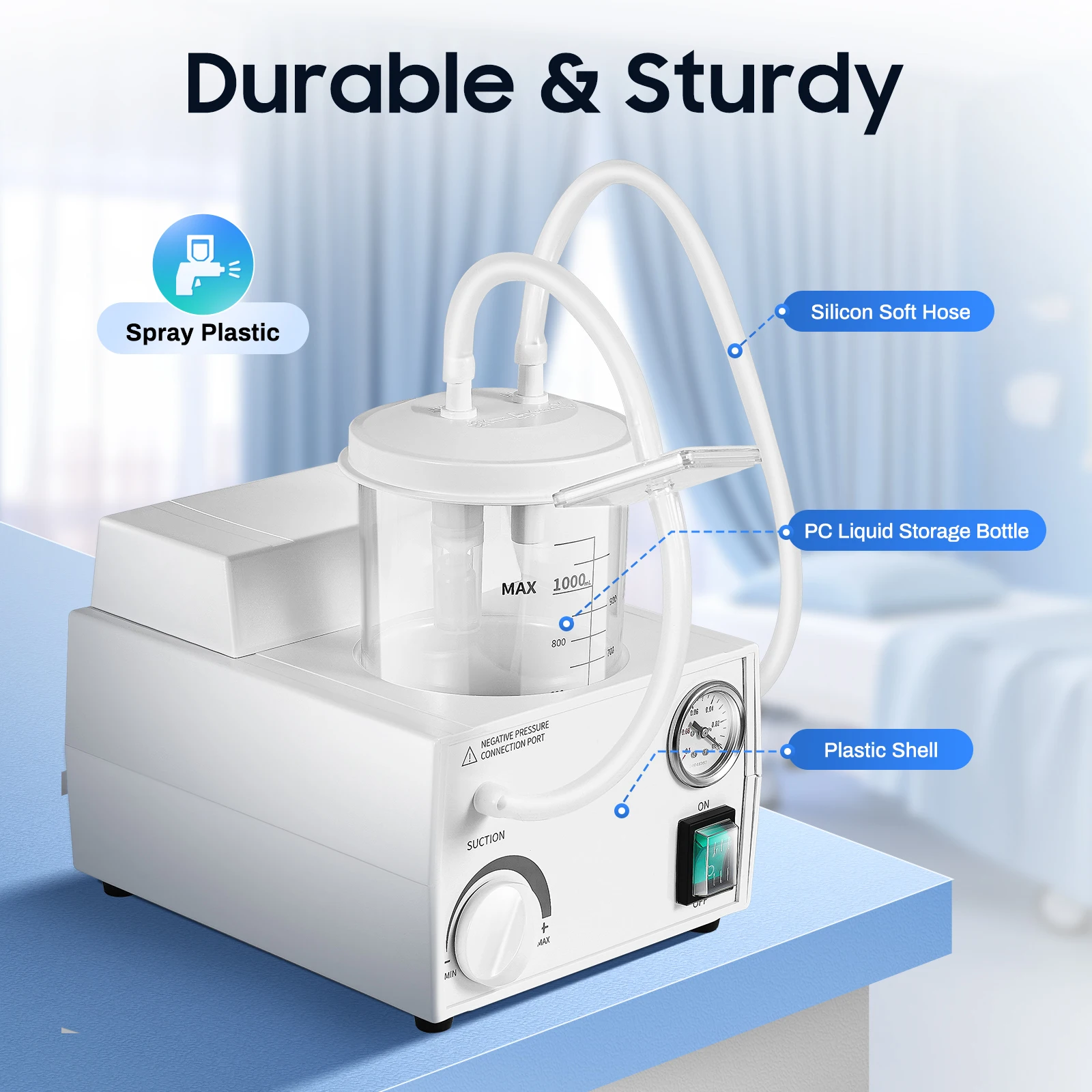 Sputum Aspirator 1000ML Portable Veterinary Suction Machine for Home Use Household Vacuum Suction Unit