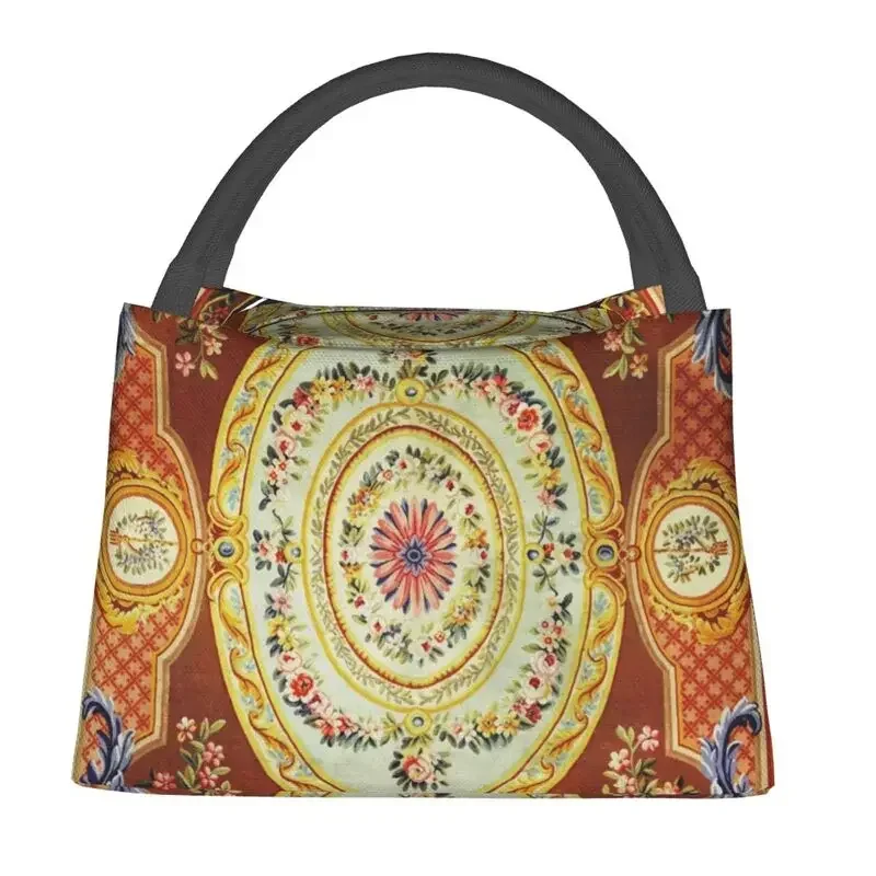 French Aubusson Rug Insulated Lunch Tote Bag Carpet Vintage Portable Thermal Cooler Food Lunch Box Outdoor Camping Travel