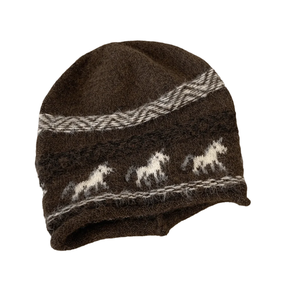 Polyester Horse Pattern Knitted Beanie Hat Soft Texture Thick Fabric Winter Warm Beanie Hat 56cm To 58cm Stretchy