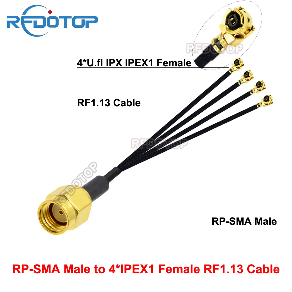 1 шт. RP-SMA штекер на 4 uFL/u.FL///IPEX-1 гнездовой разъем RF1.13 кабель RF перемычка косичка для антенны Wi-Fi RPSMA-K