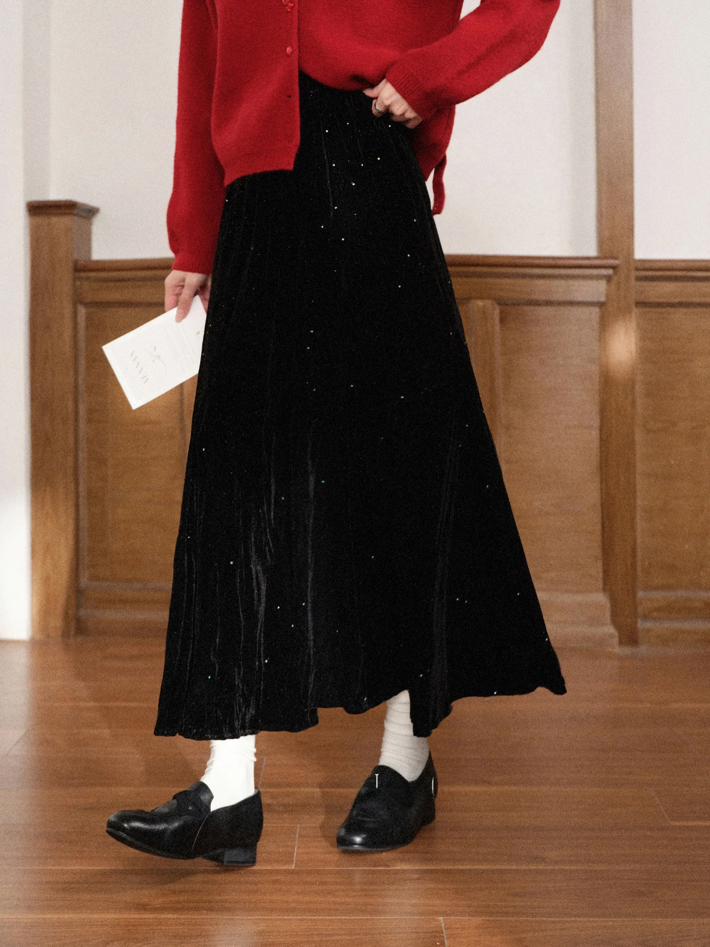 

Элегантная бархатная юбка А-силуэта Ele Bla: модная осенне-зимняя модель с высокой талией для женщин, для офиса и повседневной носки