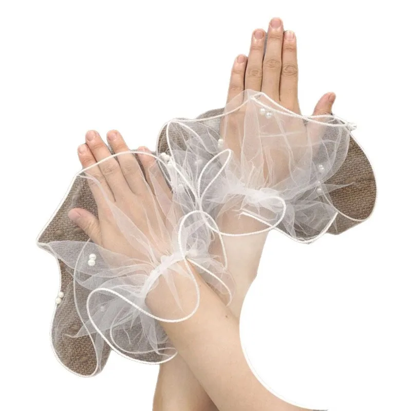 الشركة المصنعة لأكمام شبكة الزفاف بالجملة من الدانتيل واللؤلؤ رقيقة ملحقات الحماية من الشمس قفازات الزفاف