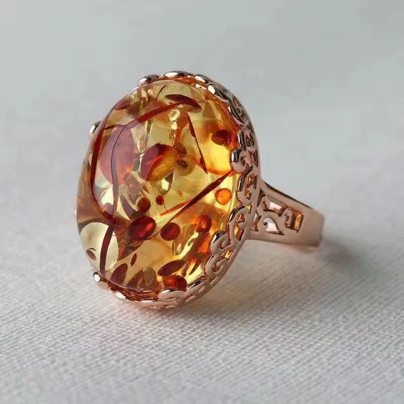 Natural Amber Flower Ring Women Healing Gemstone Fine Jewelry 100% Genuine Baltic Floral Amber Rings For Girlfriend Mom Gifts