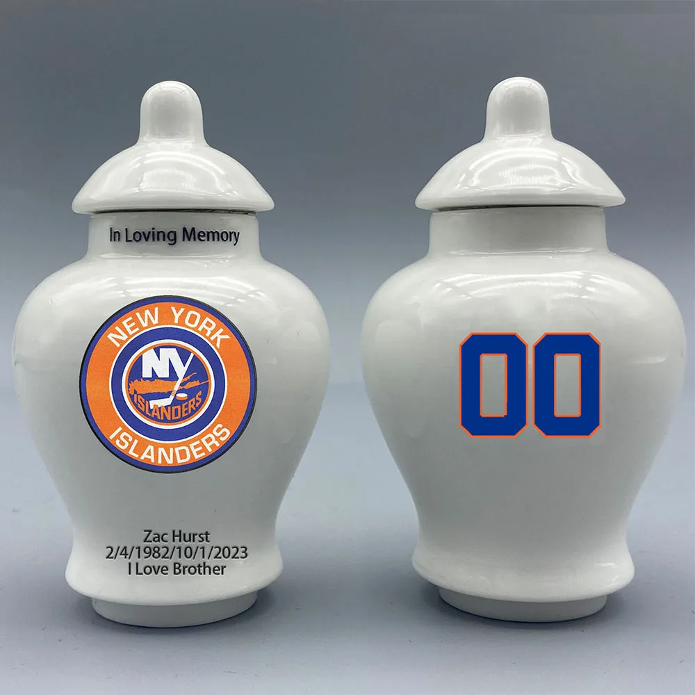 

Mini Urn for New York Islanders-Hockey Urn.Please send me the customization information- name/date and number on the urn