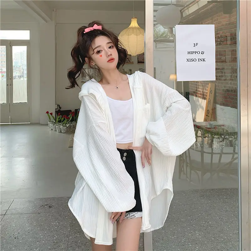 Spring New Long Sleeve Hooded Blouse Solid Color Loose Plus Size Shirt Tops Trend Korean Fashion Women Clothing