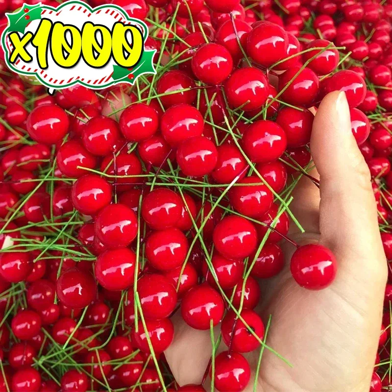 50/1000PCS Artificial Berries Christmas Red Berry Flowers Pearl Stamens Small Foam Cherry New Year Party DIY Wreath Tree Decors