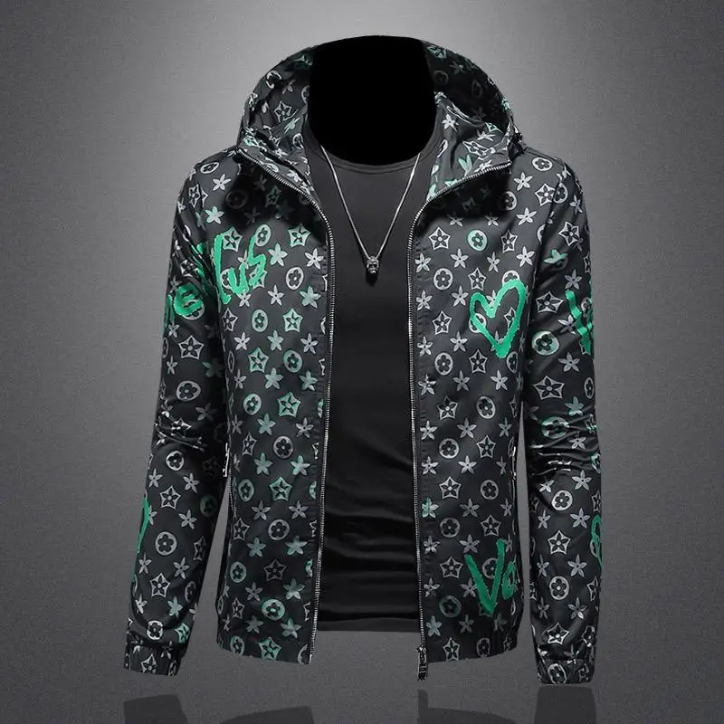 

Coat men's 2024 new autumn outfit, light luxury and trendy printing, high-end hooded and mesh red jacket jacket jacket