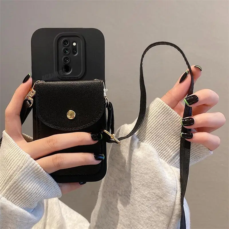 Wallet Card Bag Holder Case On For Xiaomi Redmi Note 8 Pro 8pro 9 7 9s 7pro Note9s Crossbody Lanyard Silicone Cover Note8 2021