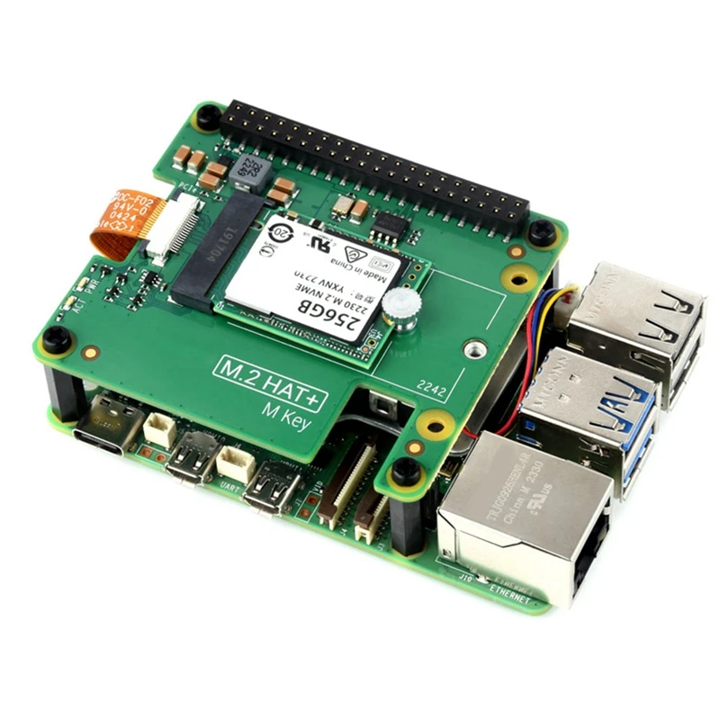 Pcie To M.2 HAT+For Raspberry Pi 5 Gen2 Gen3 M.2 NVME SSD 2230/2242 M Key PCIE GPIO Expansion Board For RPI5 Kit-HDL