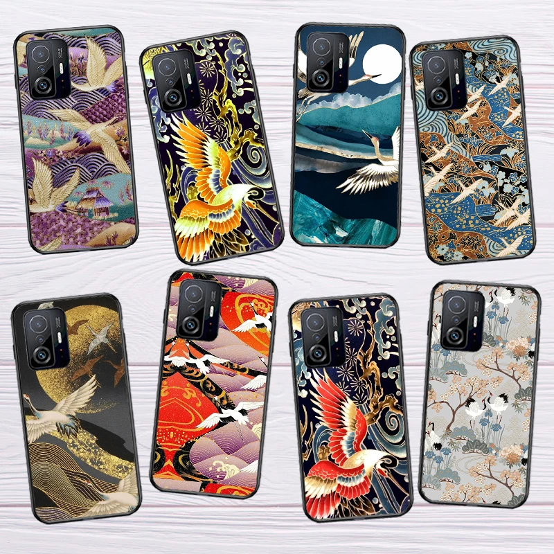 FLYING CRANES SEA WAVES Japanese Art Phone Case For POCO F5 X5 X3 Pro X4 F4 GT F3 M5 C40 Xiaomi 12 Lite 12X 11T 12T 13 Pro Cover