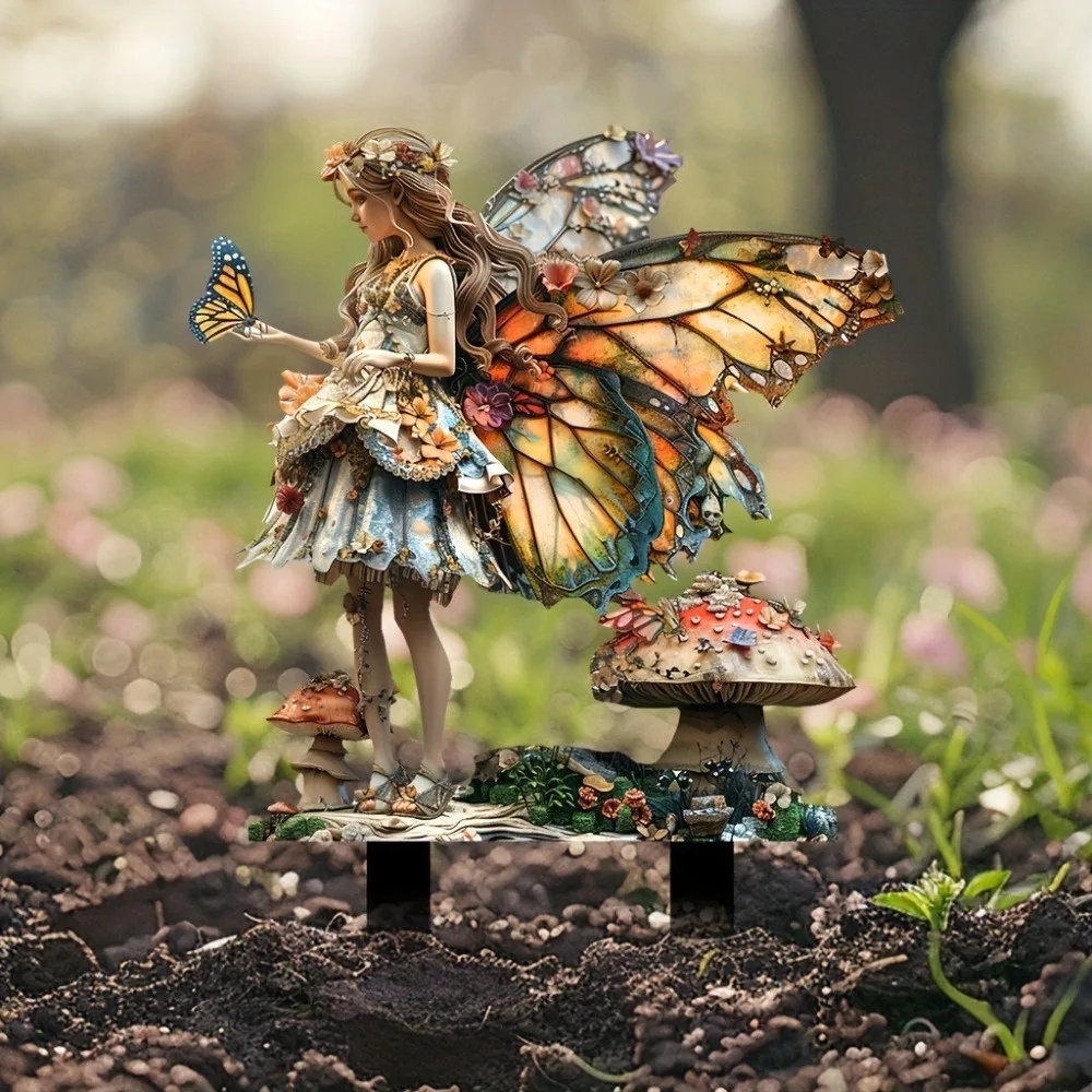 Quality Butterfly Elves Garden Stakes Mushroom Fairy Lawn Decor Outside Yard Signs Acrylic Plant Pot Sticks Garden