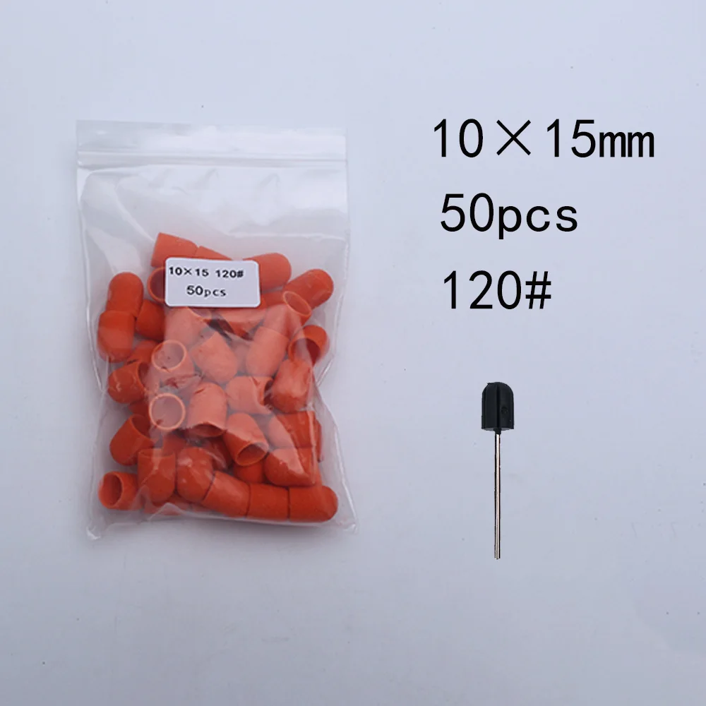 50 Stück Nagelschleifkappen mit Gummi-Pediküreblock – elektrische Bohrer für Fußnägel und Polieren.