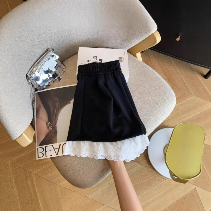 Women Summer Lace Patchwork Shorts Casual High-Waist Pants Student Girls Casual Sports Wide-Leg Pants Woman Loose Shorts Ladies