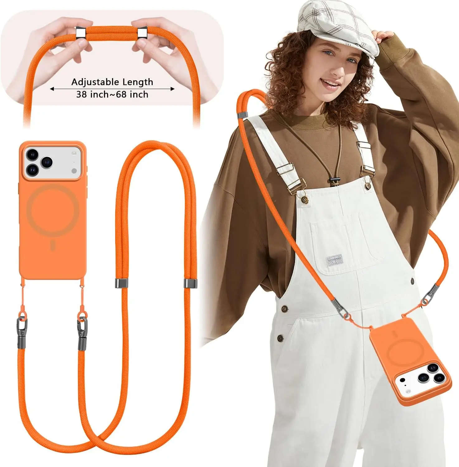 

Чехол для iPhone 17, 16, 15 Pro Max с ремешком через плечо, магнитный силиконовый чехол MagSafe с регулируемым шейным ремешком