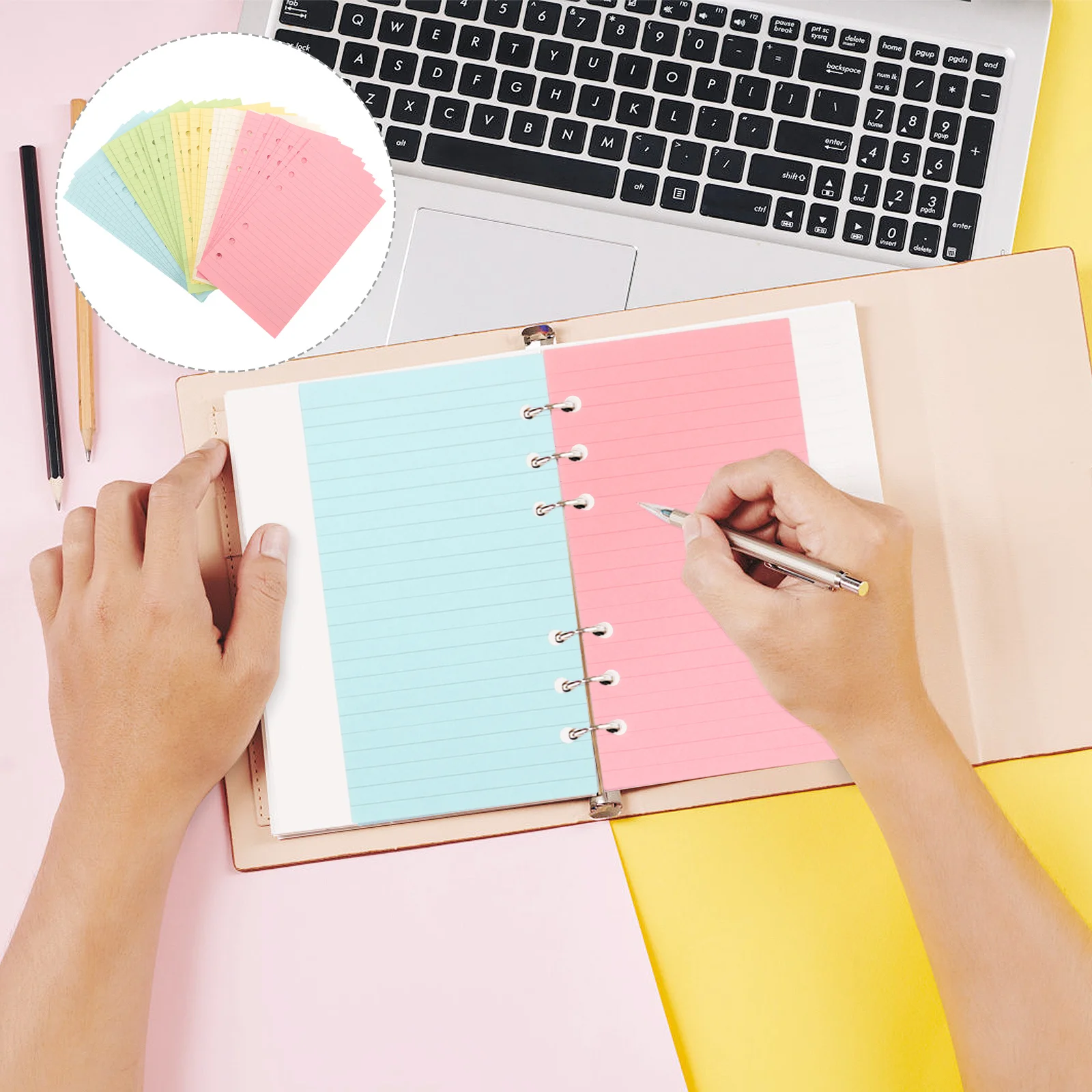 

50 Sheets A6 6-Ring Colorful Ruled Loose Leaf Paper Refill Premium Quality Ideal for Notebook Planner Insert Daily Notes and