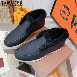 Hot Selling Brand Fur Loafers 100% Real Leather Comfort Winter Driving Shoes for Women Plus Size Outdoor Flat Snow Boots