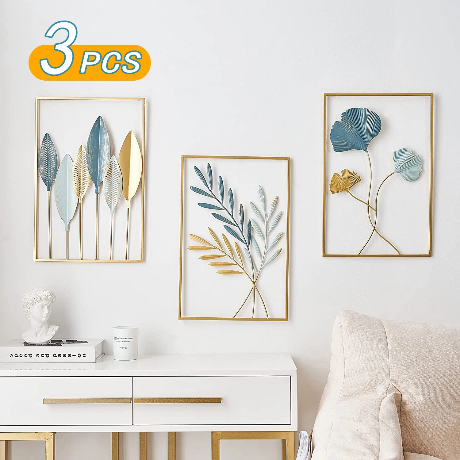 

3pcs Home Wall Decor Metal Gold Wall Stickers Macrame Wall Hanging Decor Room Accessories Decorative Modern Wall Ledge