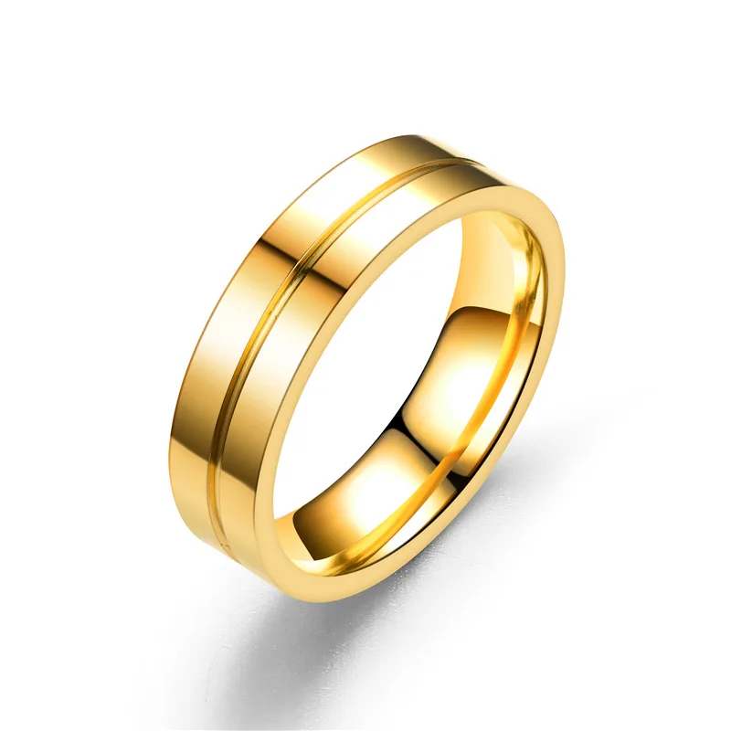 Trendy Wedding Bands Rings for Women Men Love Gift Gold-color Stainless Steel Promise Couple Jewelry