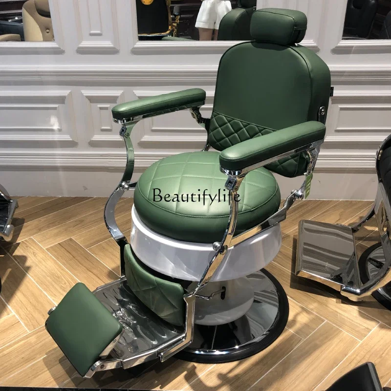 R Men's Retro Oil Head Hairdressing Chair Hair Saloon Dedicated Hair Cutting Lifting Reclining Chair