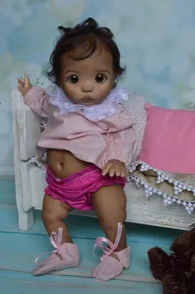 Reborn Baby Peeka Dark Skin African Girl Doll com cabelo enraizado à mão, boneca já acabada, personalizado, fornecimento limitado, 16 pol