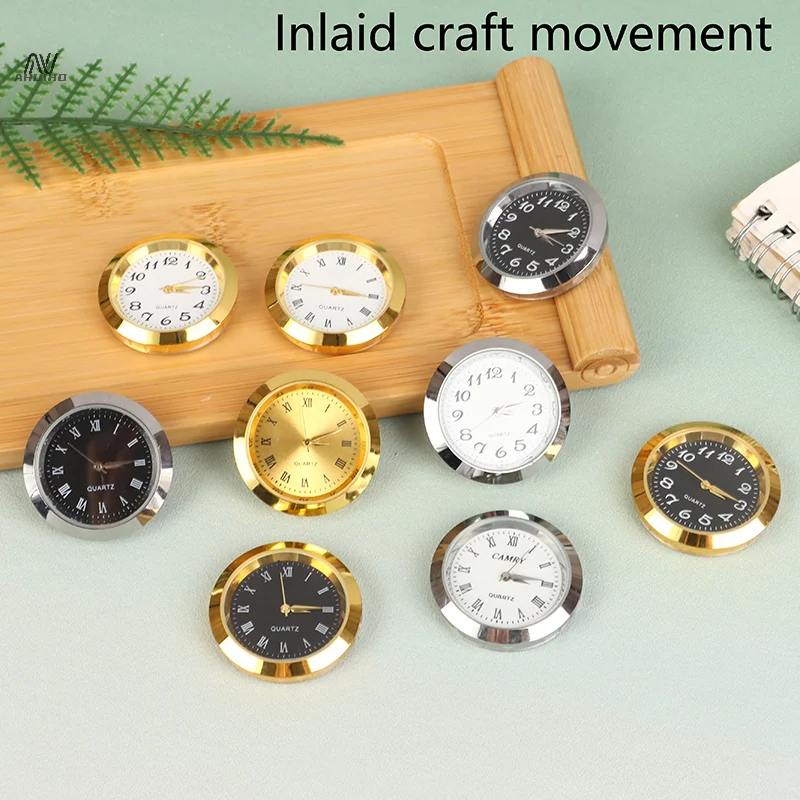 35mm Quartz Glass Mirror Clock Watch Head Movement Round Clocks Head Mosaic Roman Number Little Clock DIY Process Table