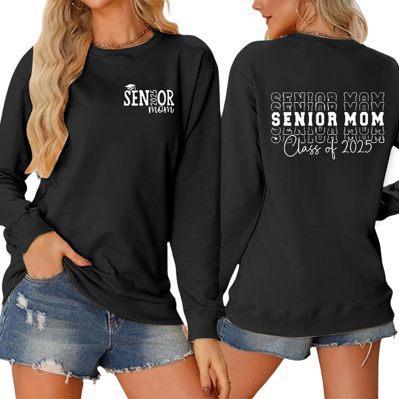 Dames Senior Moeder Klas 2025 Afstuderen Sweatshirt Casual Eenvoudige Ronde Hals Hoodloze Sweatshirt Amerikaanse Klassieke Y 2K Hoodies