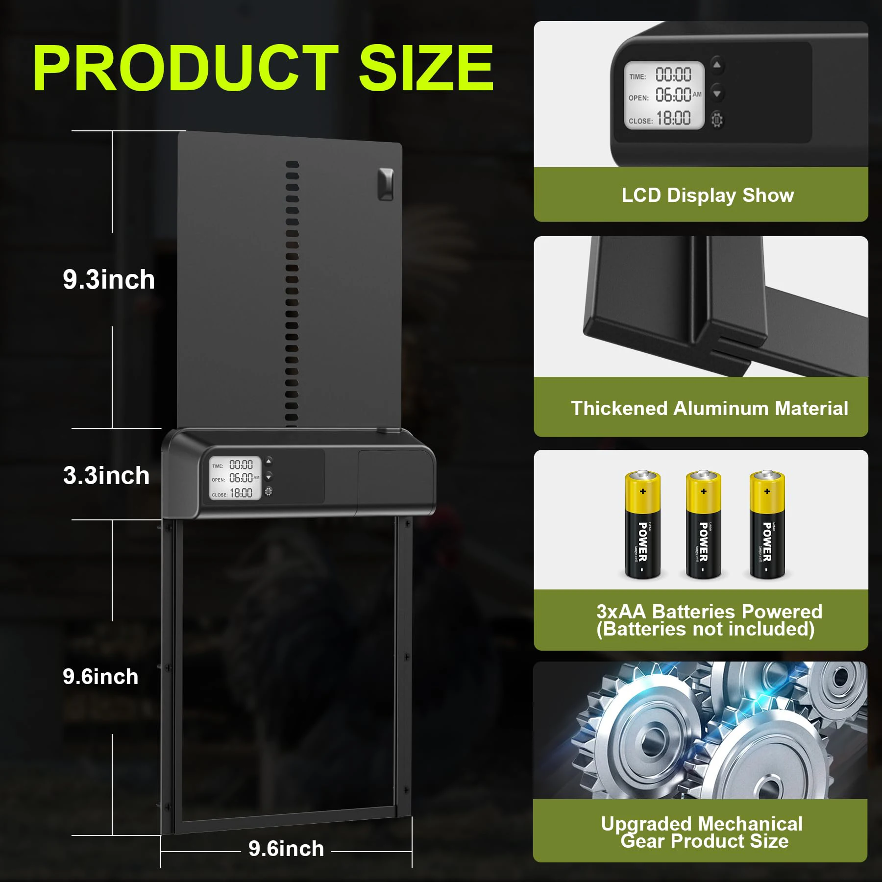 Automatic Chicken Coop Door Aluminum Chicken Door Opener Timer Controlled Open/Close Coop Door Anti-Pinch Function Chicken Coop