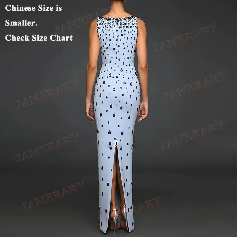 Sommer Herbst Luxus Formale Abendkleider Frauen Diamant Mantel Langes Kleid Weibliche Ärmellose Prom Party Hochzeit Vestidos Blau