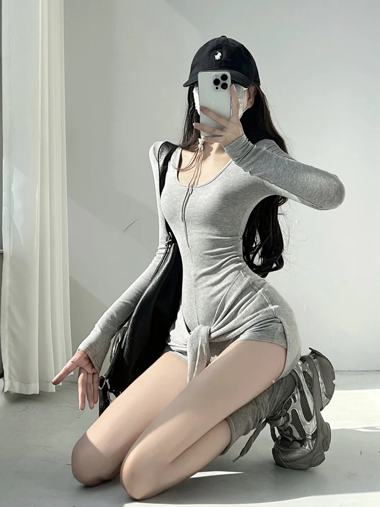 韓国風漫画風カーブロングレッグラップウエストベルト付きツーピーススーツ風レディース秋冬セクシーなワンピースパンツ