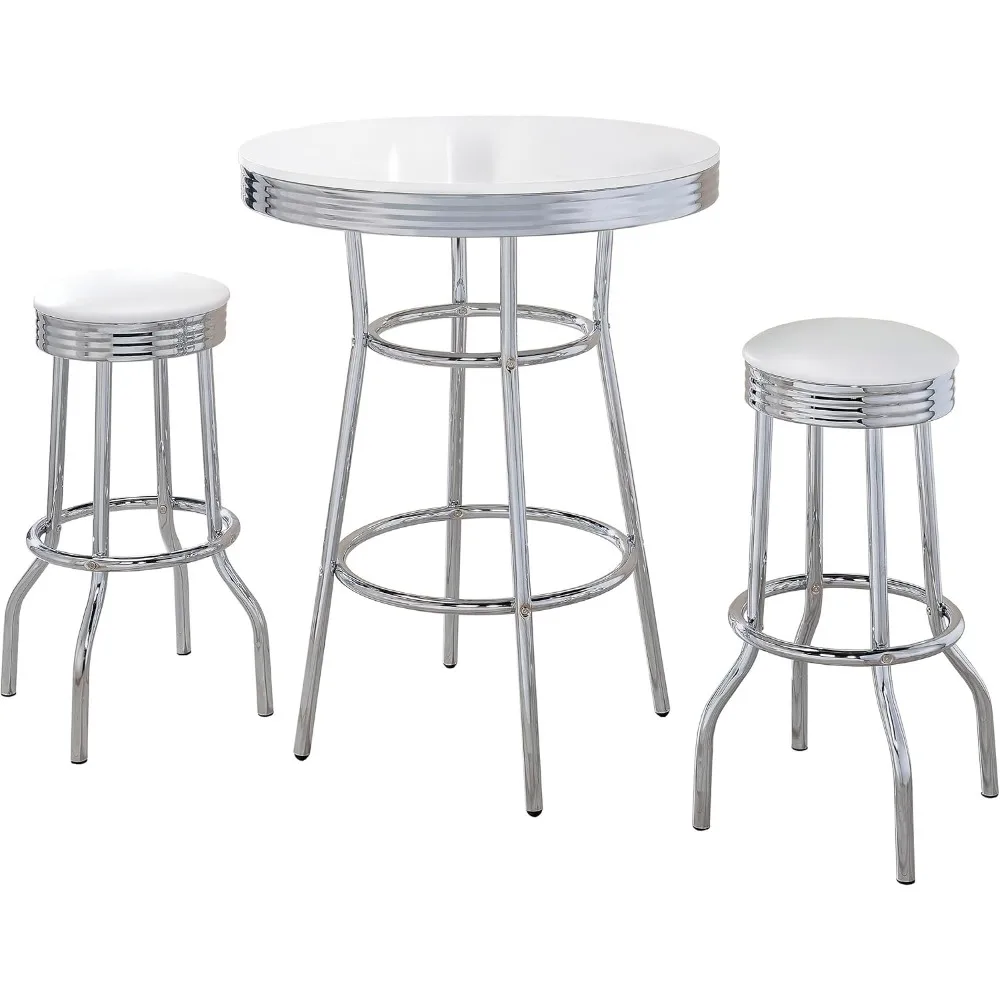 Retro 1950s - 3-Piece Bar Set - Round Table - Metal & Laminate
