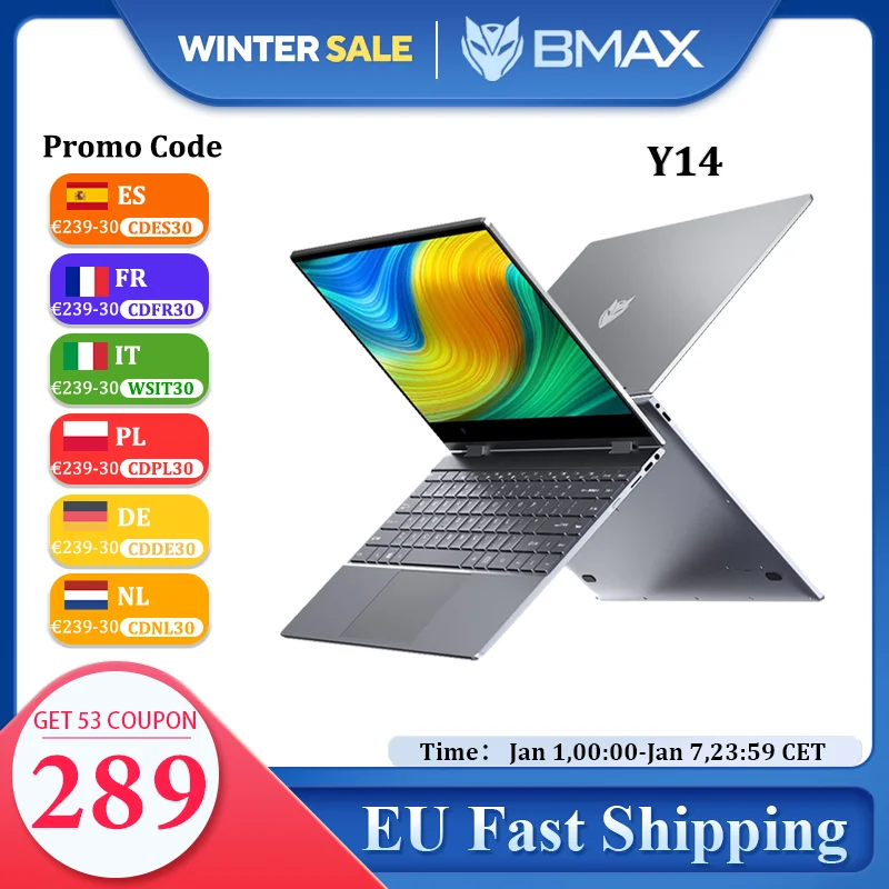 BMAX  Y14 2024 NEW 360° Laptop 14 inch Notebook 16GB RAM LPDDR5 512GB SSD Windows 11 1920*1080 IPS Intel N100 laptops Computer