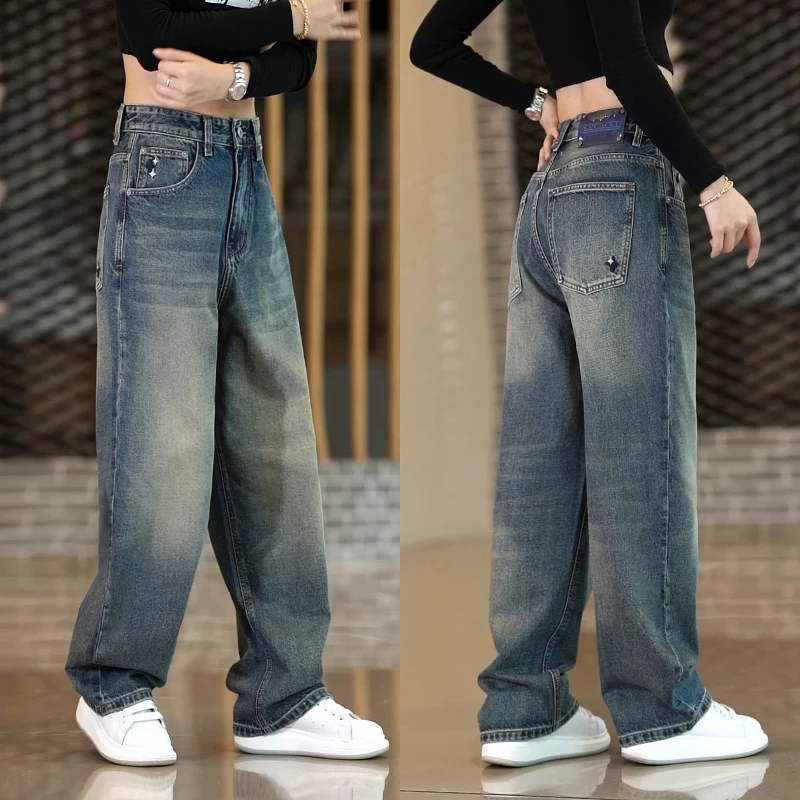 

Retro Embroidered Men's Jeans Loose Straight Leg Casual Long Trousers Fashionable American Style Youth Cotton Pants