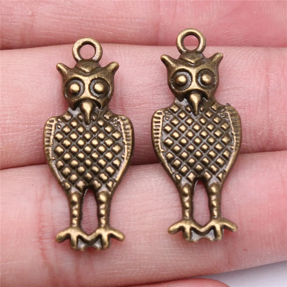 10pcs Vintage Antique Bronze Color Plated Owl Charms Pendant For Necklace Keychain Making DIY Crafts