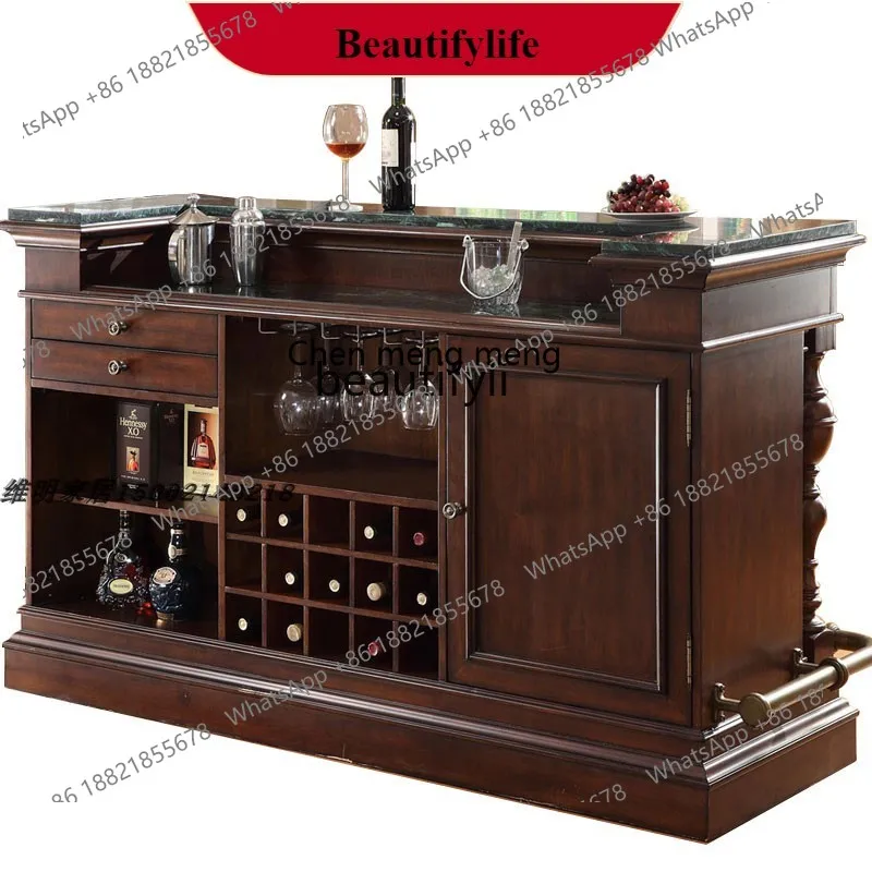 

G153 American retro solid wood wine cabinet European marble bar table Household partition bar hotel checkout page