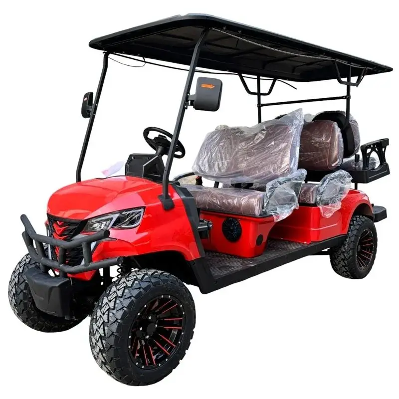 Hot sale factory price red 4 seat electric golf cart 4 wheel exclusive right side electric golf cart hunting cart