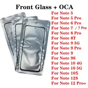 Bilashmart Redmi Note 7 8 9 10 10S 8T 9S 12 12S 5 6 4G 5G Pro Plus Pro+ Outer Front Touch Screen Glass Panel with OCA