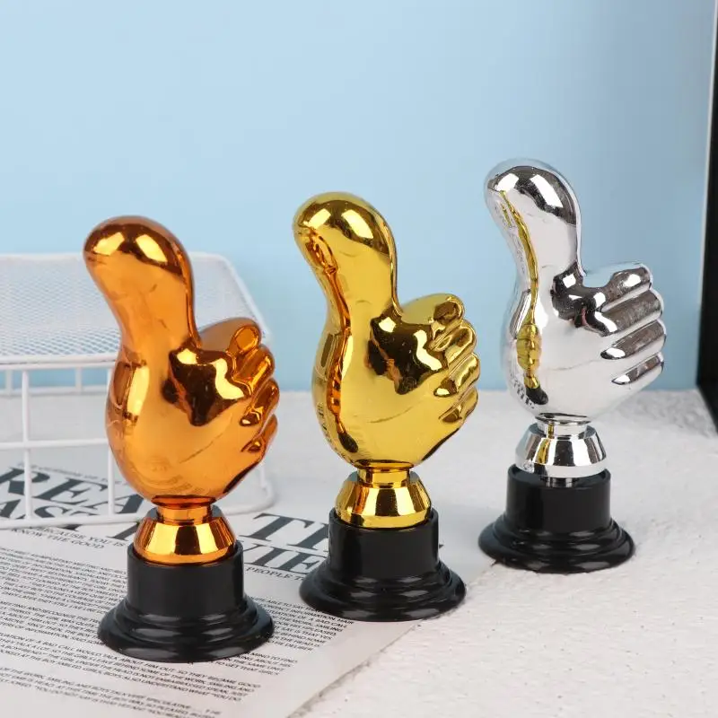 *1PC Plastic Gold Trophies Encouragement For Home Desktop Decor Mini Victory Trophies Award Prizes Thumbs Up Trophy