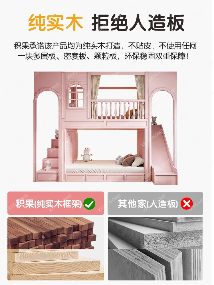 Litera con tobogán personalizada para habitación de niños, casa de árbol, castillo, espacio independiente, cama para niñas