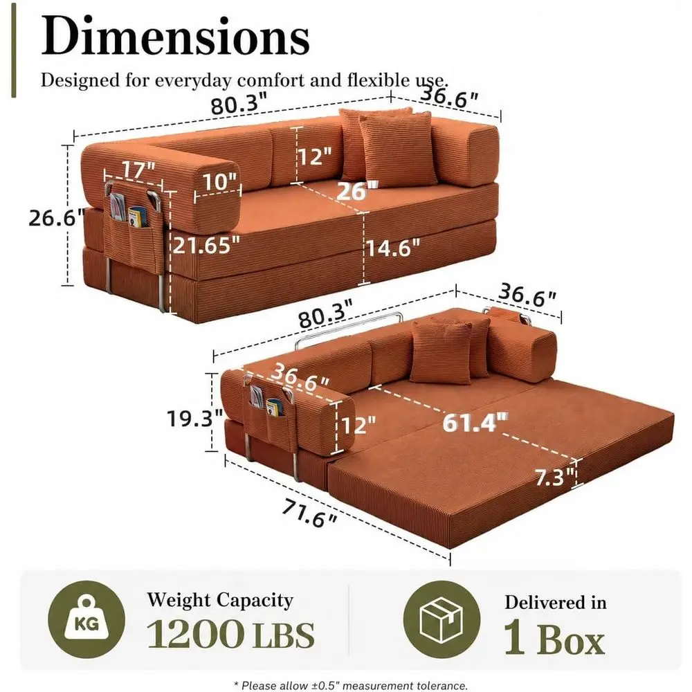 olding Soa Bed Convertable Corduroy Couch King Size loor Sleeper 4-in-1 DIY Combination ular Soa old Out uton Lounge Comy oldabl