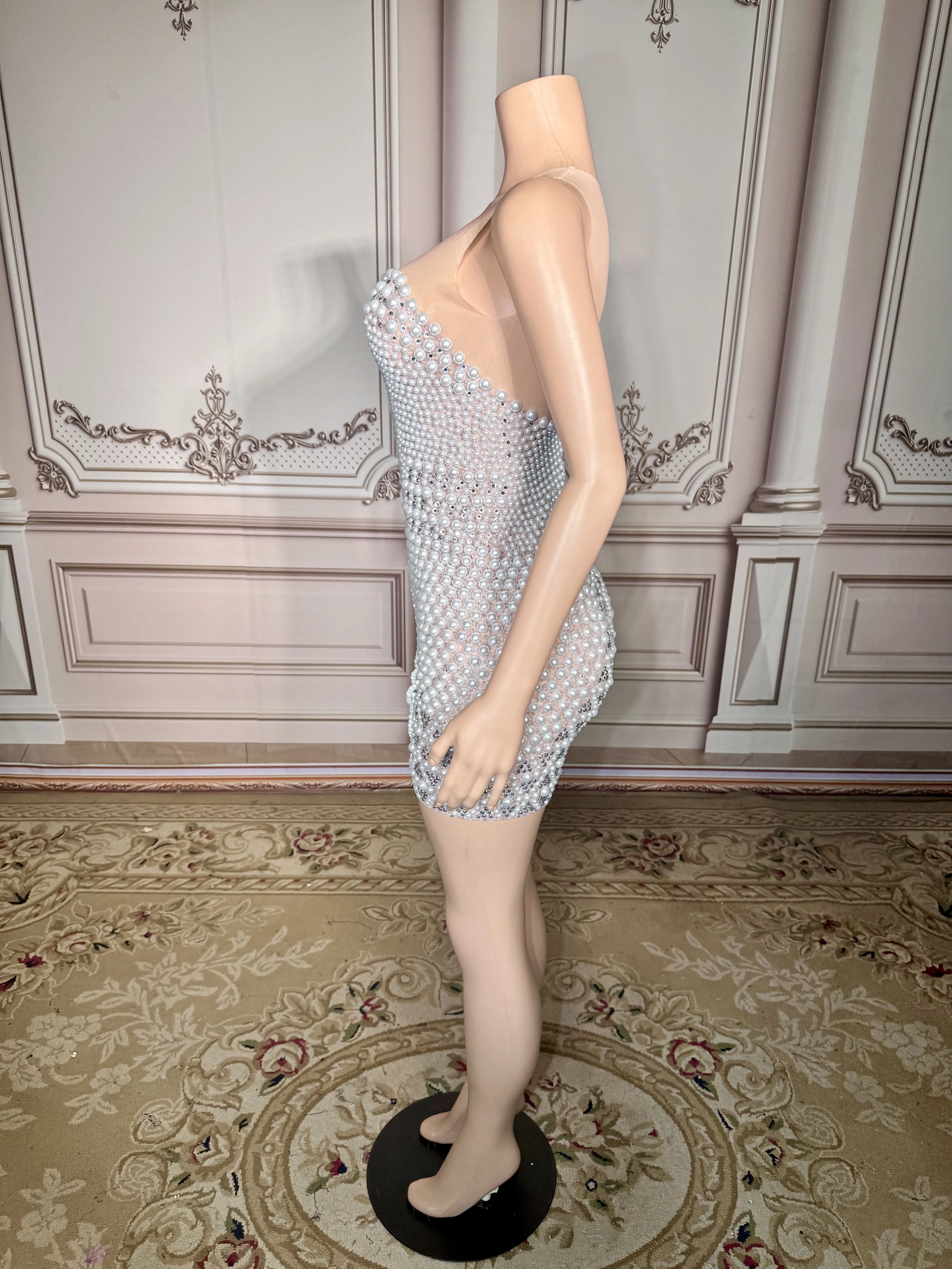 ZD New Mesh Dress Luxury Evening Celebrate Prom Birthday Party Transparent Rhinestones Short Singer Stage Wear