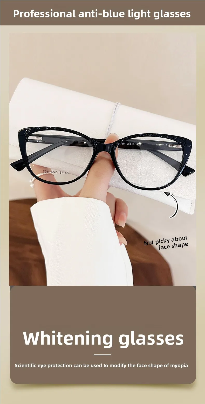 نظارات OLLYMURS بسيطة وأنيقة على شكل عين القطة مضادة للضوء الأزرق للنساء نظارات طبية مخصصة نظارات بصرية تقدمية #5