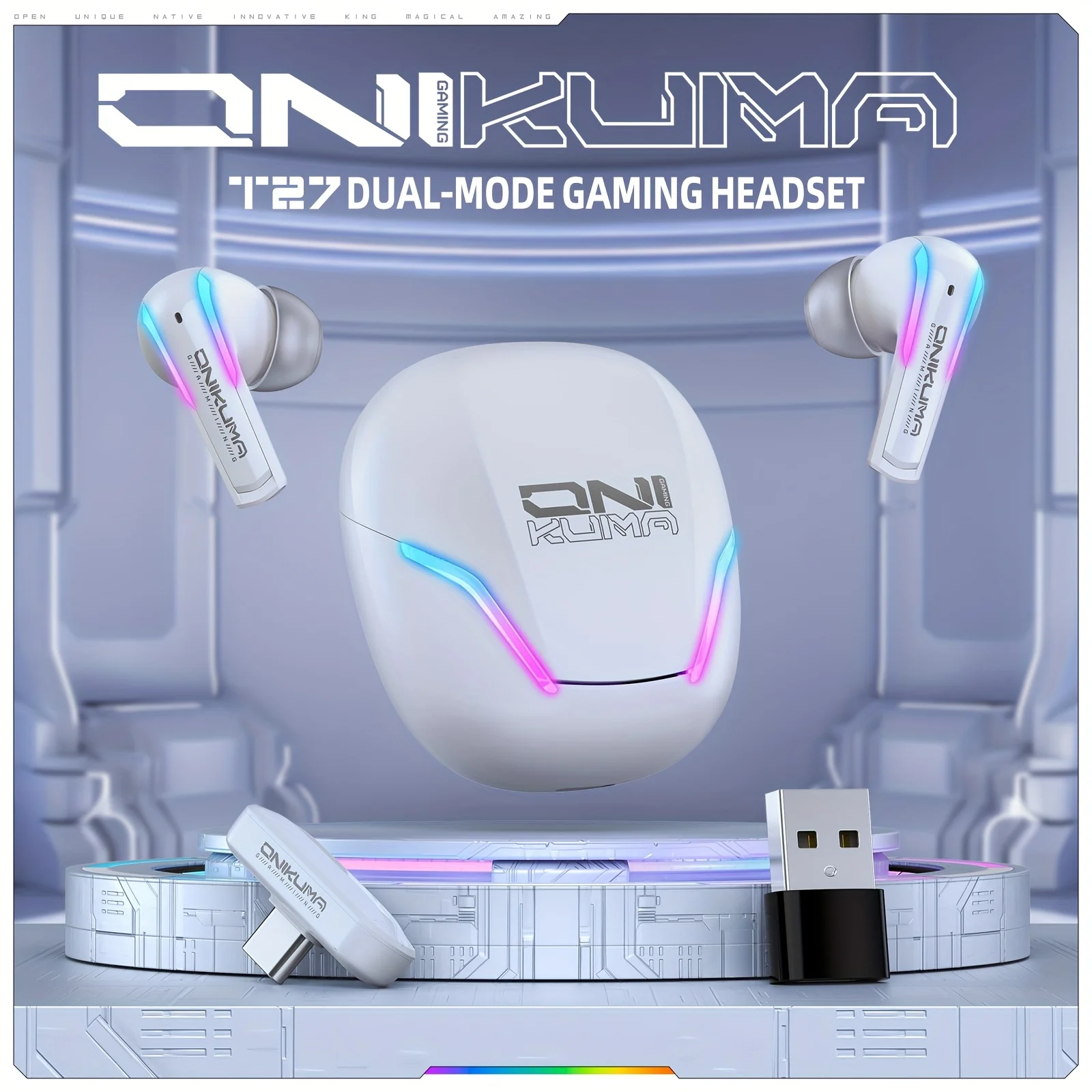 

Onikuma T27 Dual Mode Gaming Earbuds Wireless headphones comes with charging case Support 2.4G/Bluetooth 5.3 with low latency