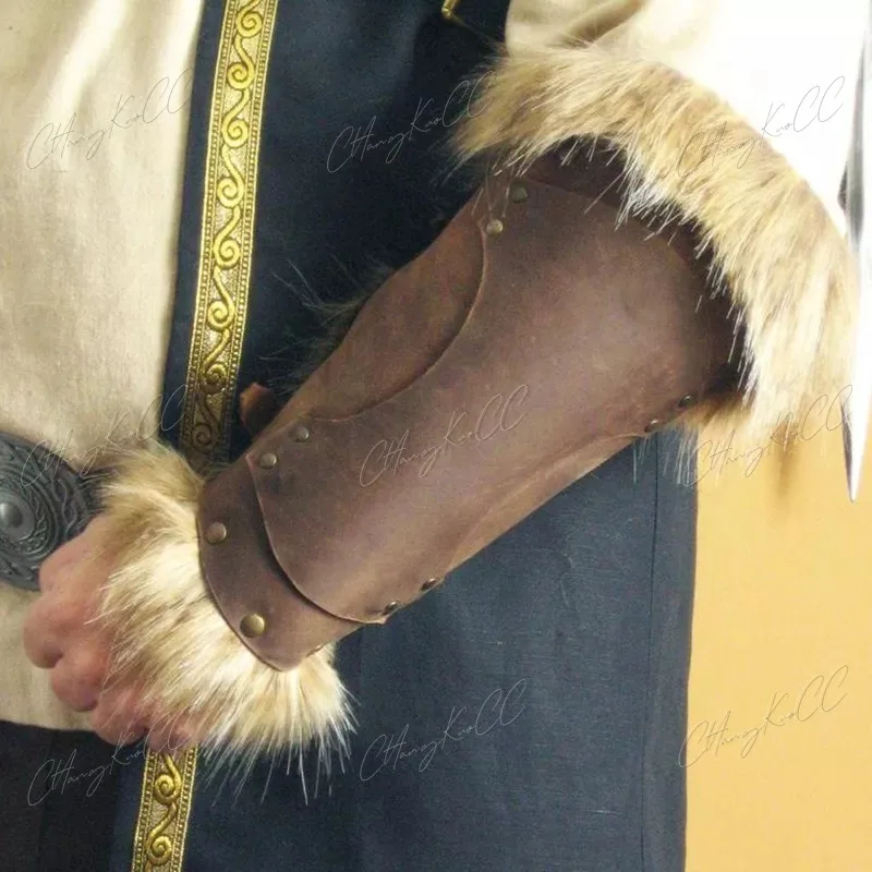 Traje Medieval Guerreiro Viking para Homens e Mulheres, Bracer de Couro PU, Armadura de Braço Rebitada, Acessório de Pele, LARP, Steampunk