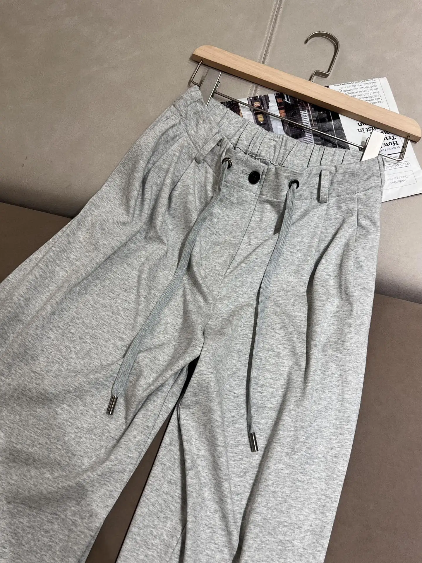 Pantalone da donna in cotone con cappuccio manica corta Top + vita alta gamba dritta pantaloni gamba larga pantaloni con coulisse Set 2 pezzi