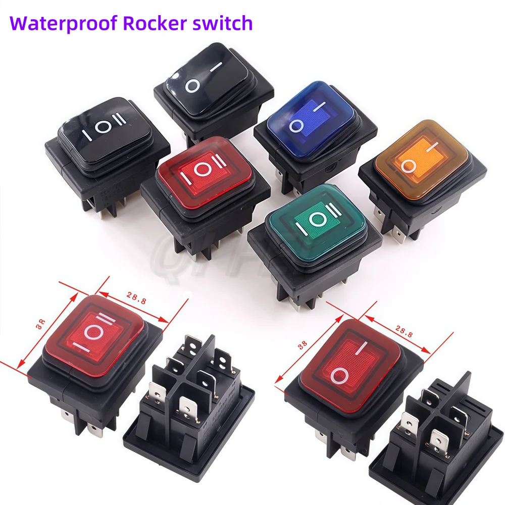 

2PCS KCD2 Waterproof Rocker Switch KCD4 Rocker Switch Push Button Switch ON-OFF/ON-OFF-ON 4/6Pin With LED 20A 250V Power Switch