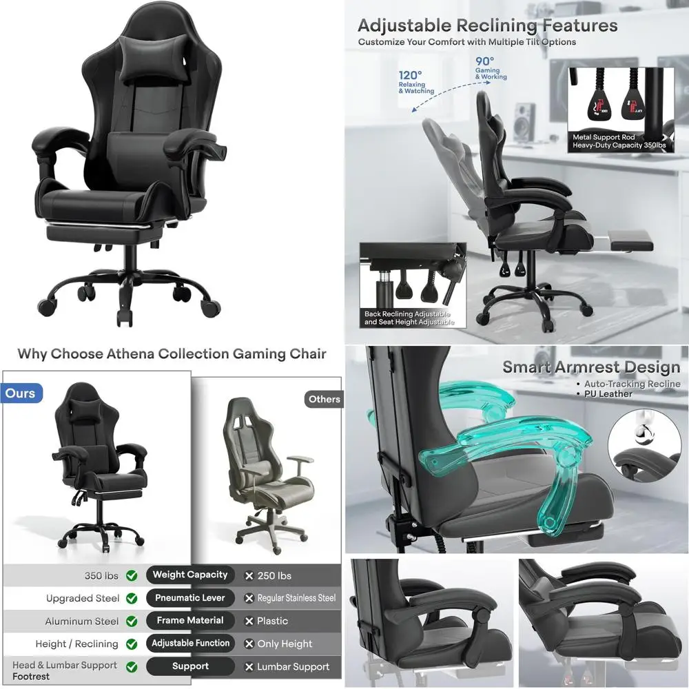 

Ergonomic Swivel Gaming Chair with Footrest, Lumbar Support, Adjustable Height for Adults - Carbon Fiber Black